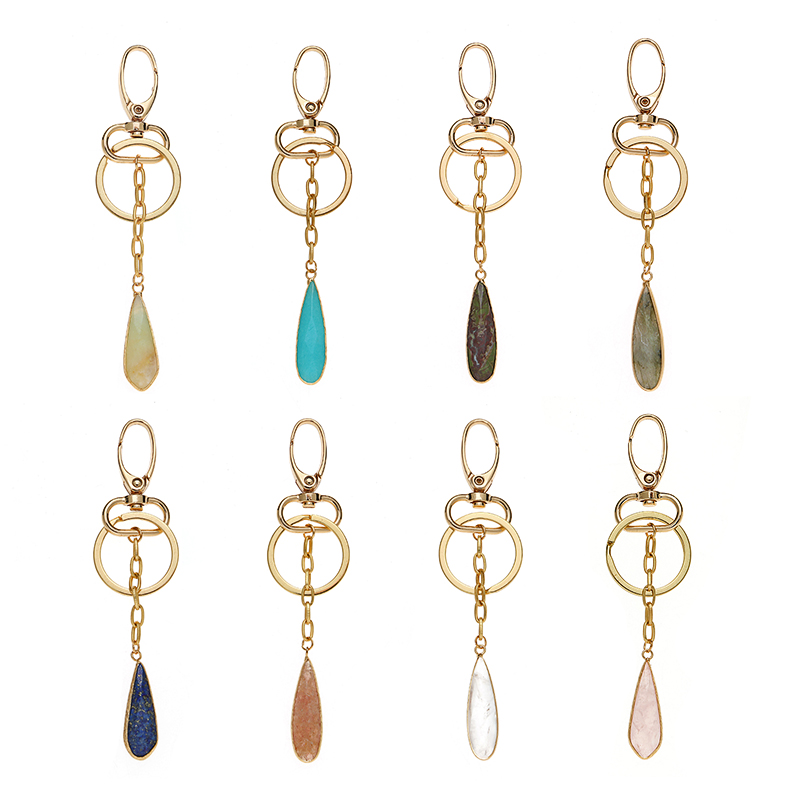 Custom Rectangle Crystal Healing Quartz Stone Pendant Keychain with Leather Tassel Custom Rectangle Crystal Healing Quartz Stone Pendant Keychain with Leather Tassel