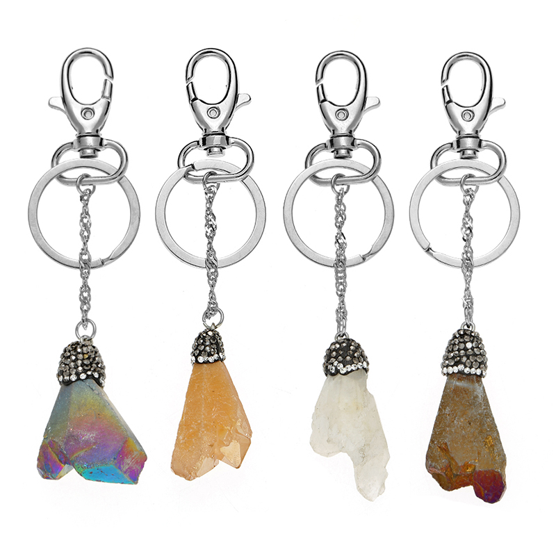 Custom Rectangle Crystal Healing Quartz Stone Pendant Keychain with Leather Tassel Custom Rectangle Crystal Healing Quartz Stone Pendant Keychain with Leather Tassel