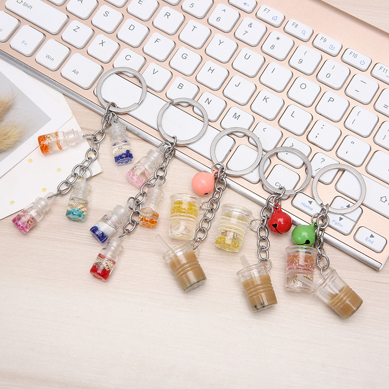 Simulation Glass Jar Keychain Milk Tea Keychain Hot Selling Small Gift Promotion Scan Code Small Gift Souvenir