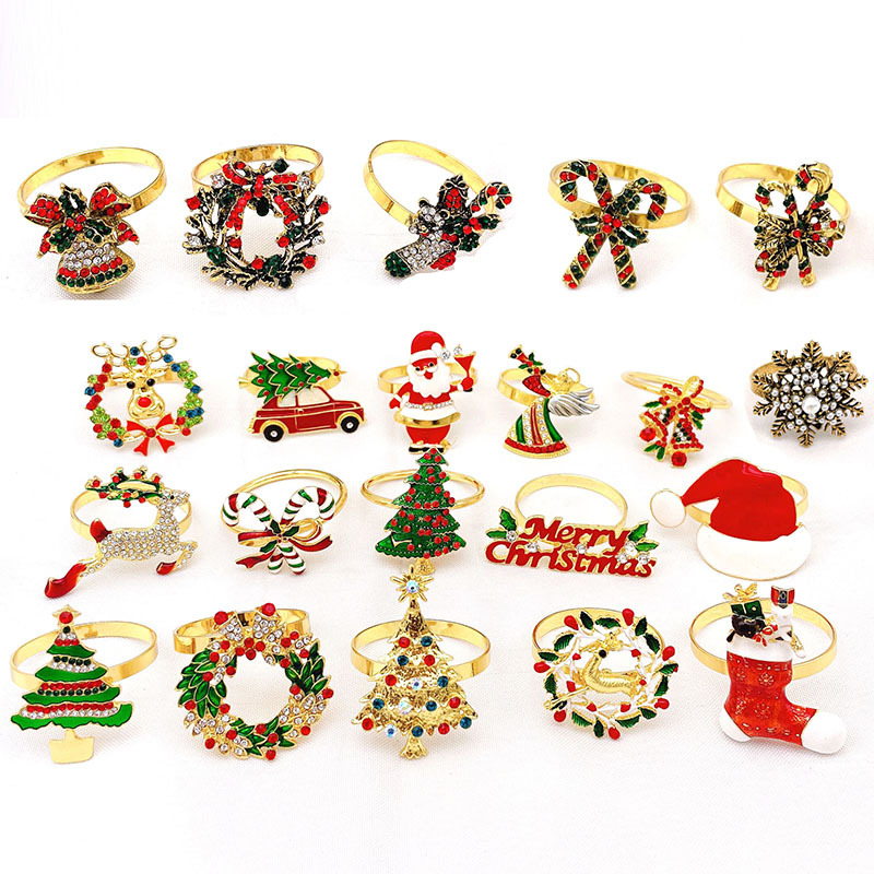 Hotel Western Food Green Christmas Tree Napkin Ring Napkin Ring Alloy Diamond Napkin Ring Napkin Ring Wholesale