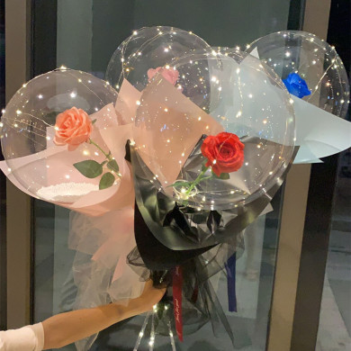 Factory Direct Sales New Internet Celebrity Bounce Ball with Light Bounce Ball Rose Balloon Rose Balloon Valentine's Day Bouquet