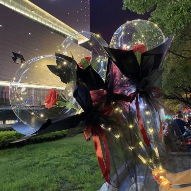 Factory Direct Sales New Internet Celebrity Bounce Ball with Light Bounce Ball Rose Balloon Rose Balloon Valentine's Day Bouquet