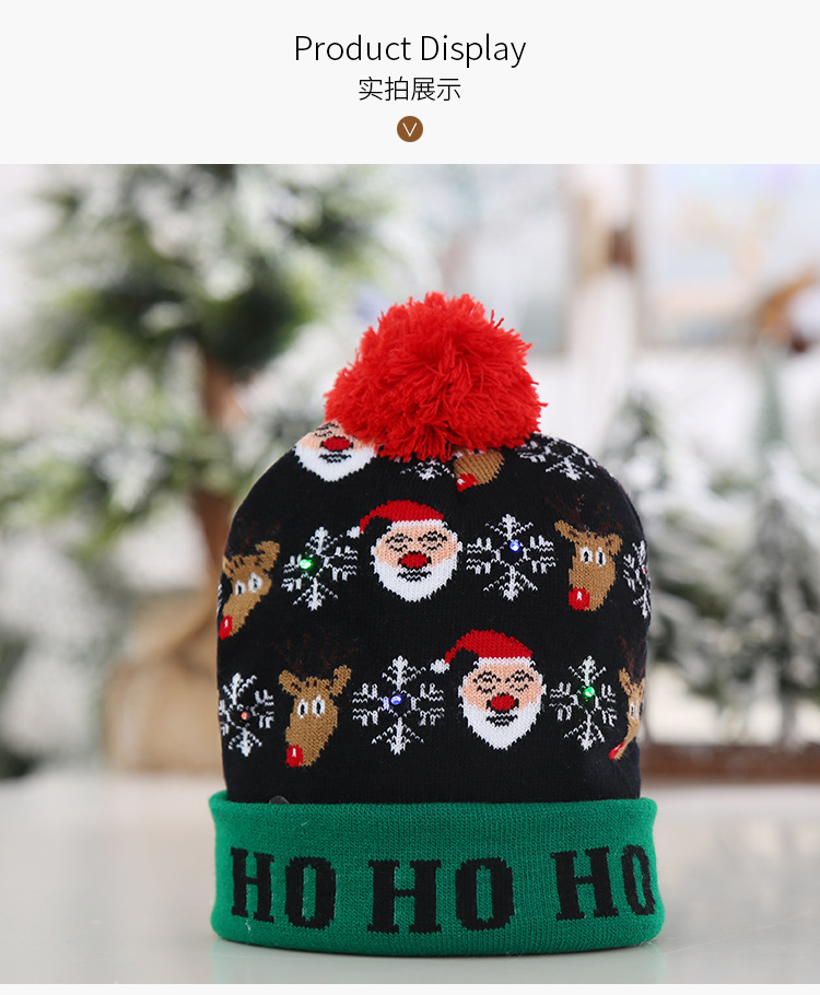 Cross-Border Autumn and Winter Fashion Christmas LED Lights Knitted Hat Colored Lights Party Warm Adult with Ball Hat Wholesale Cross-Border Autumn and Winter Fashion Christmas LED Lights Knitted Hat Colored Lights Party Warm Adult with Ball Hat Wholesale