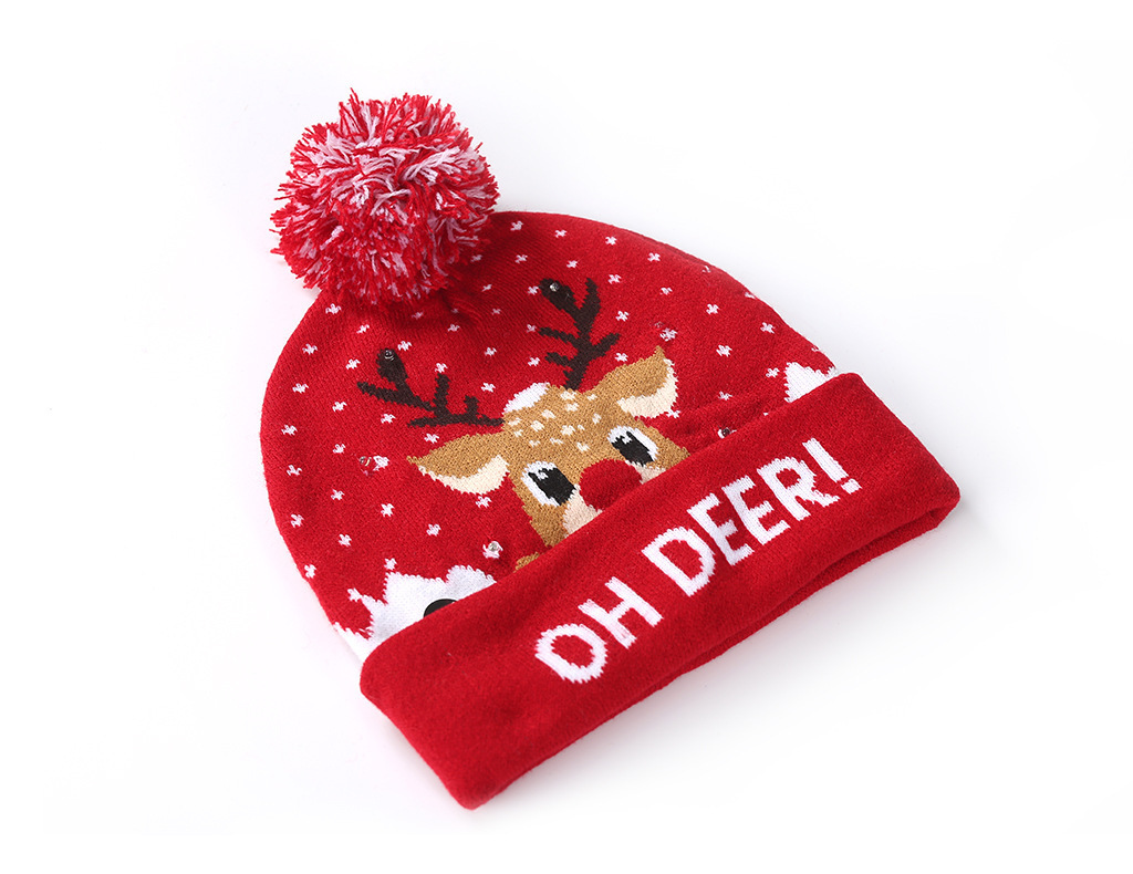 Cross-Border Autumn and Winter Fashion Christmas LED Lights Knitted Hat Colored Lights Party Warm Adult with Ball Hat Wholesale Cross-Border Autumn and Winter Fashion Christmas LED Lights Knitted Hat Colored Lights Party Warm Adult with Ball Hat Wholesale