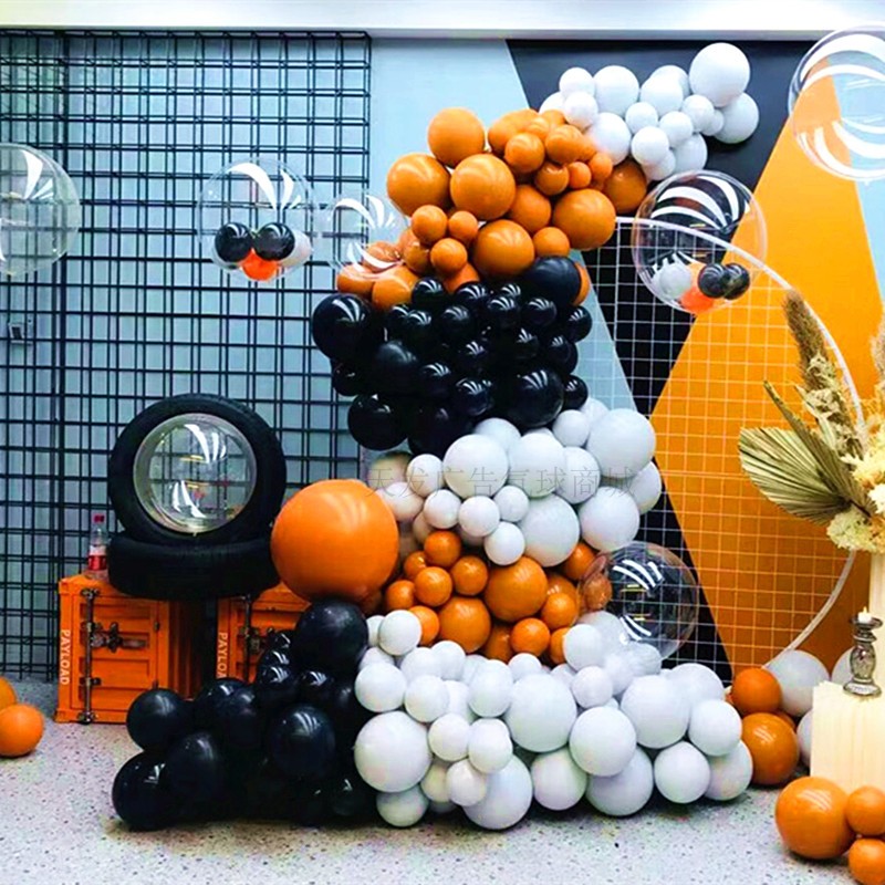 Retro Style Double-Layer Morandi Orange Macaron Orange Latex Balloon Chain Decoration Birthday Party Opening Ceremony