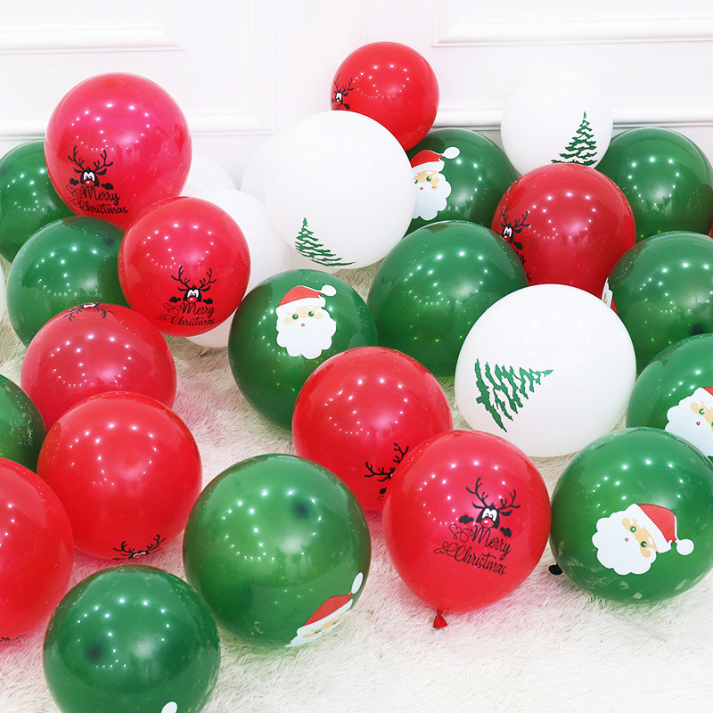 Cross-Border Thickened Christmas Printing Rubber Balloons Christmas Tree Old Elk Mall Holiday Decoration Balloon