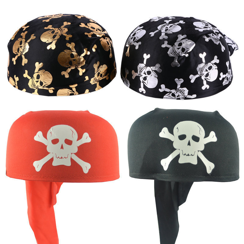 Halloween Headdress Fancy Dress Ball Supplies Adult and Children round Skull Pirate Hat Pirate Ship Long round Hat