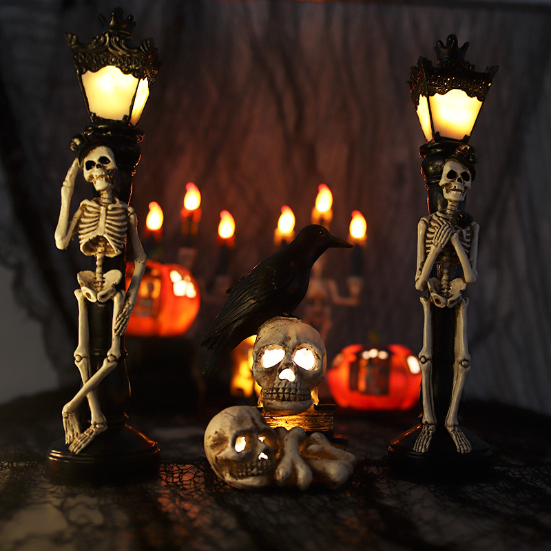Halloween Simulation Street Lamp Haunted House Decoration Supplies Luminous Skull Street Lamp Site Layout Props Pumpkin Lamp