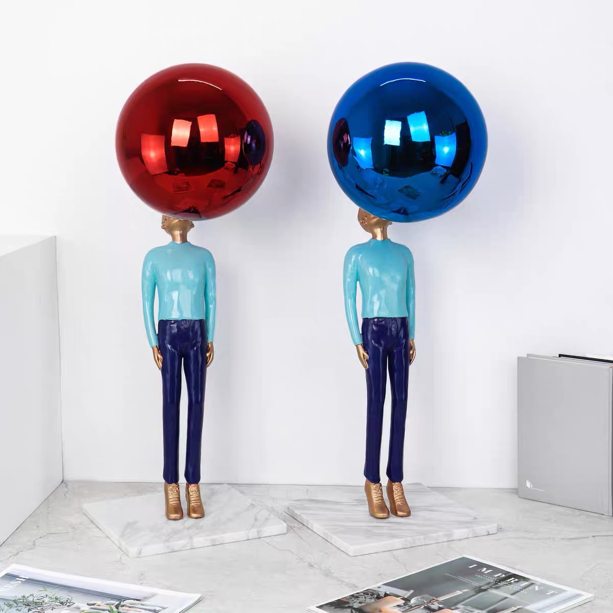 Modern Model Room Little Bear Balloon Sculptured Ornaments Cartoon Character Bubble Blowing Ball Portrait Children&#039;s Room Ornament Furnishing