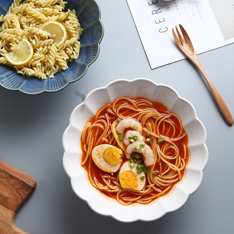Japanese Style Ramen Bowl Kiln Baked Large Bowl Trumpet Bowl Household Noodles Large Soup Bowl Rain-Hat Shaped Bowl Salad Bowl