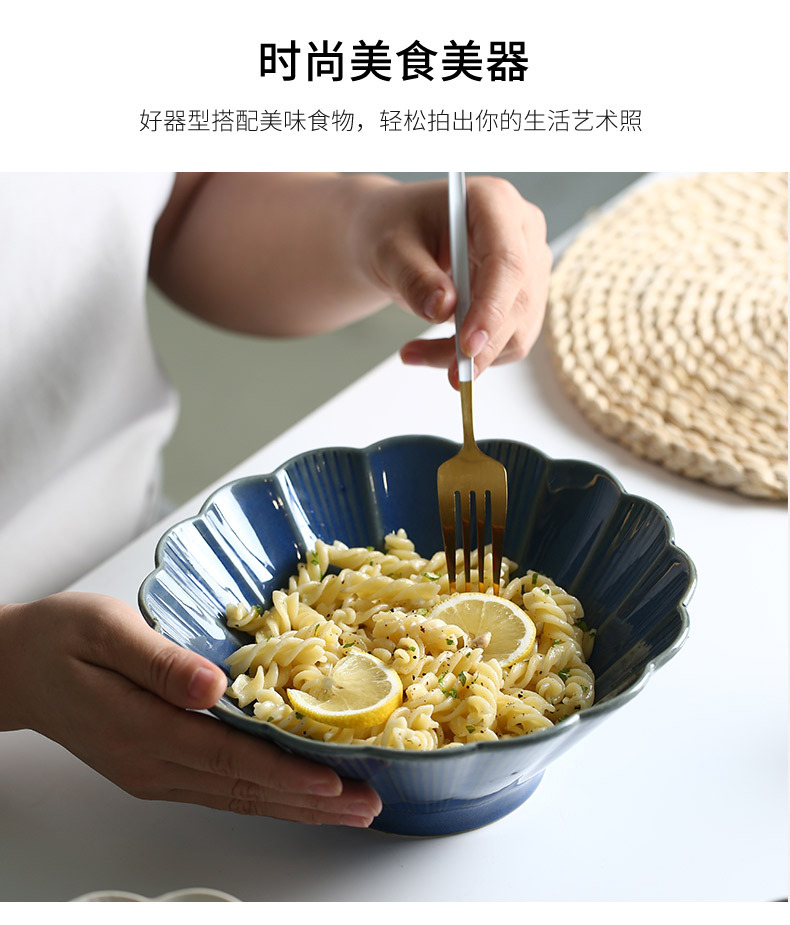 Japanese Style Ramen Bowl Kiln Baked Large Bowl Trumpet Bowl Household Noodles Large Soup Bowl Rain-Hat Shaped Bowl Salad Bowl