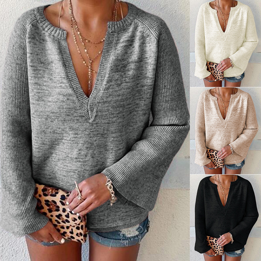Amazon hot style sweater, v-neck, trumpet sleeve sweater