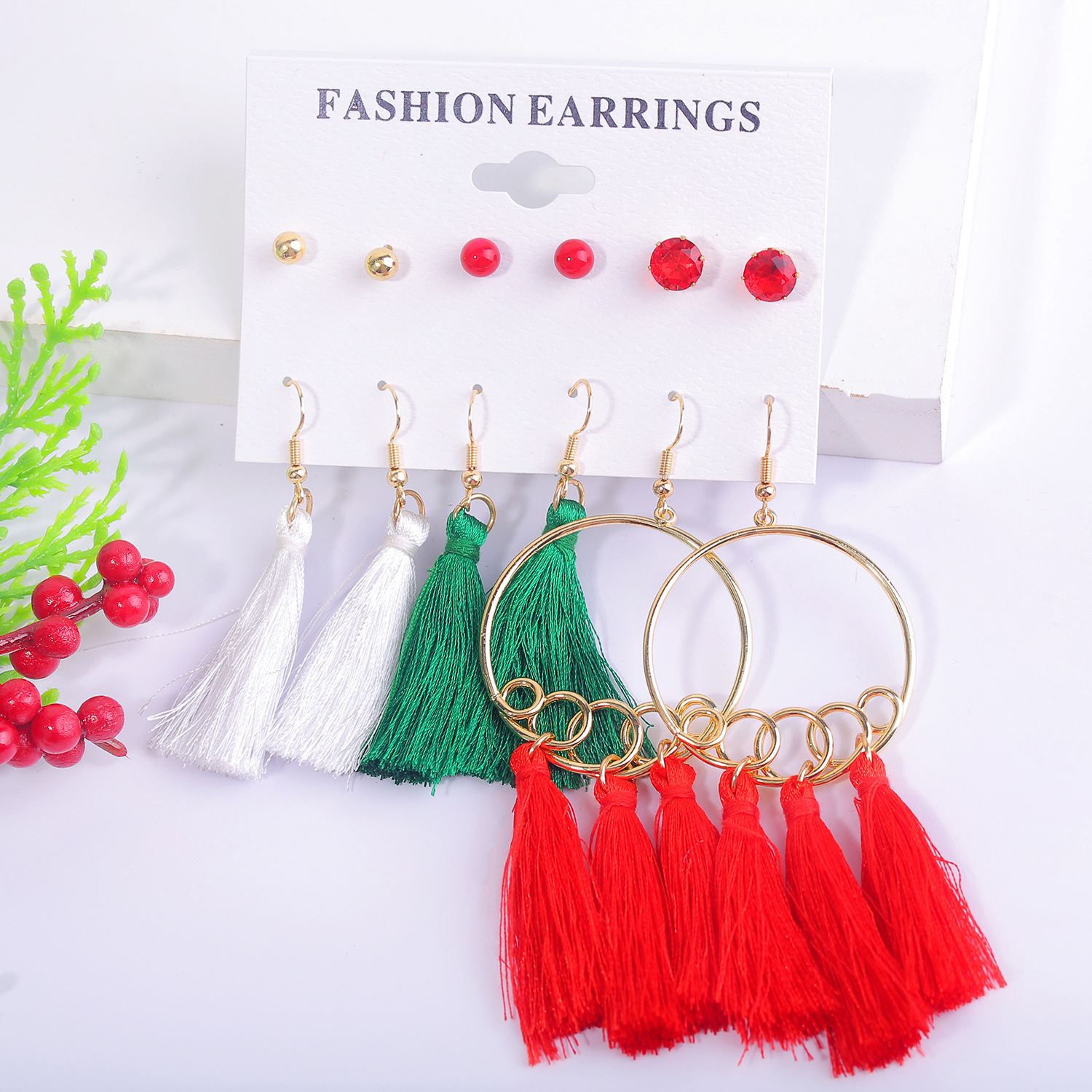 Cross-Border New Christmas Earrings Diamond Snowflake Bell Christmas Tree Ear Rings European And American Christmas Earrings Set