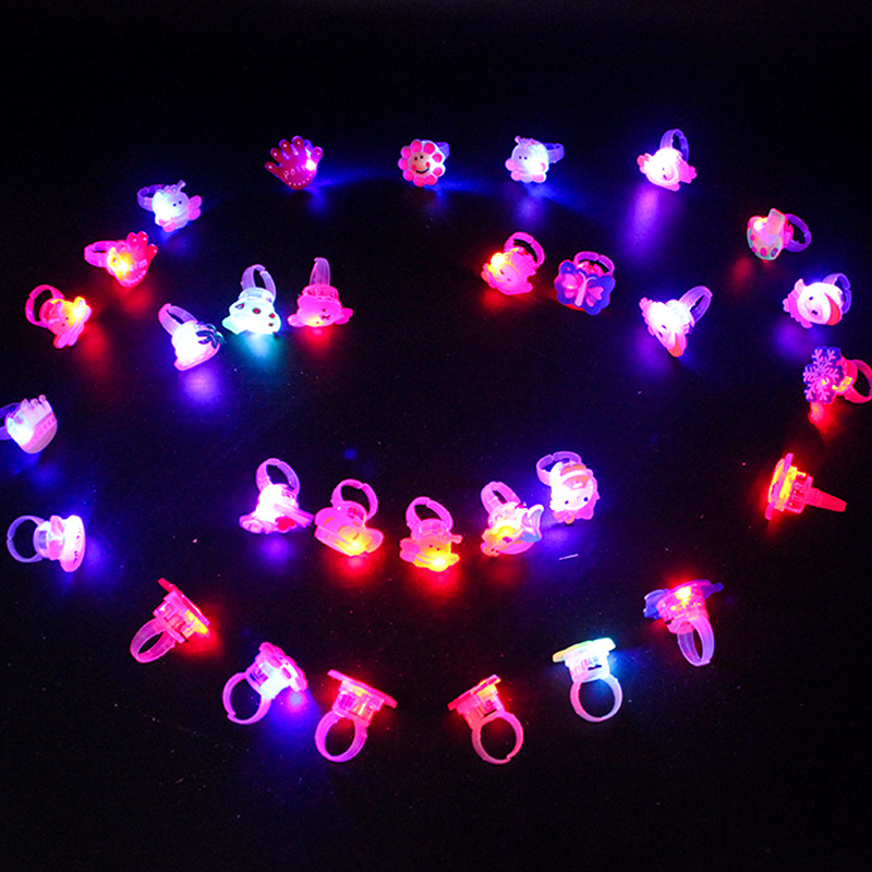Fashion Cartoon Flash Ring Light 3cm Colorful Flashing Finger Light 50 Pieces a Box New Year Night Market Hot Selling Toys