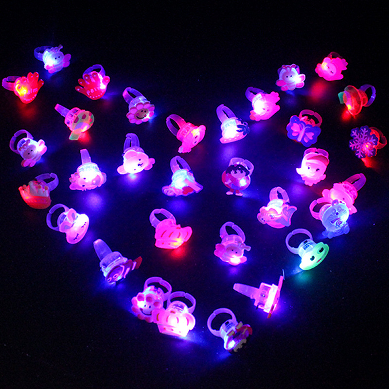 Fashion Cartoon Flash Ring Light 3cm Colorful Flashing Finger Light 50 Pieces a Box New Year Night Market Hot Selling Toys