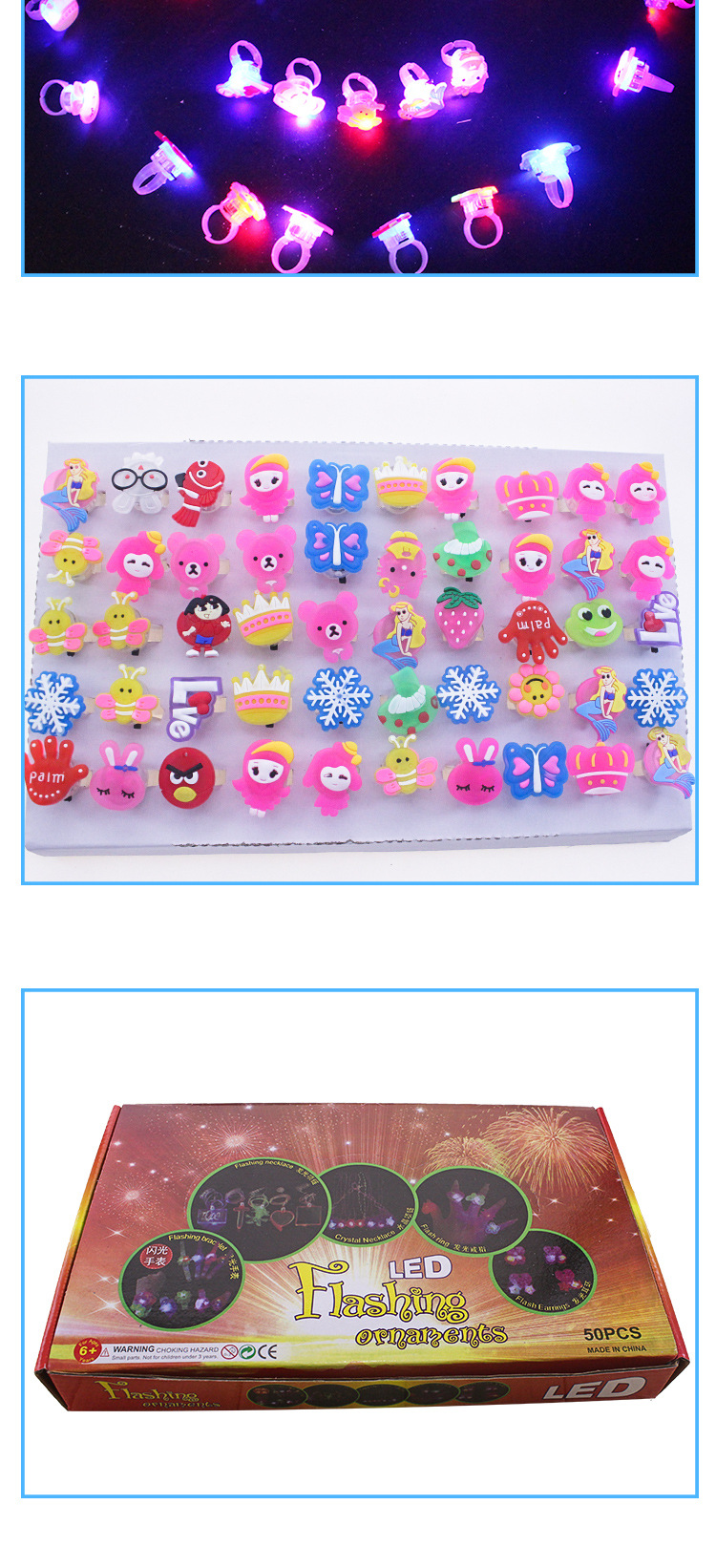 Fashion Cartoon Flash Ring Light 3cm Colorful Flashing Finger Light 50 Pieces a Box New Year Night Market Hot Selling Toys Fashion Cartoon Flash Ring Light 3cm Colorful Flashing Finger Light 50 Pieces a Box New Year Night Market Hot Selling Toys
