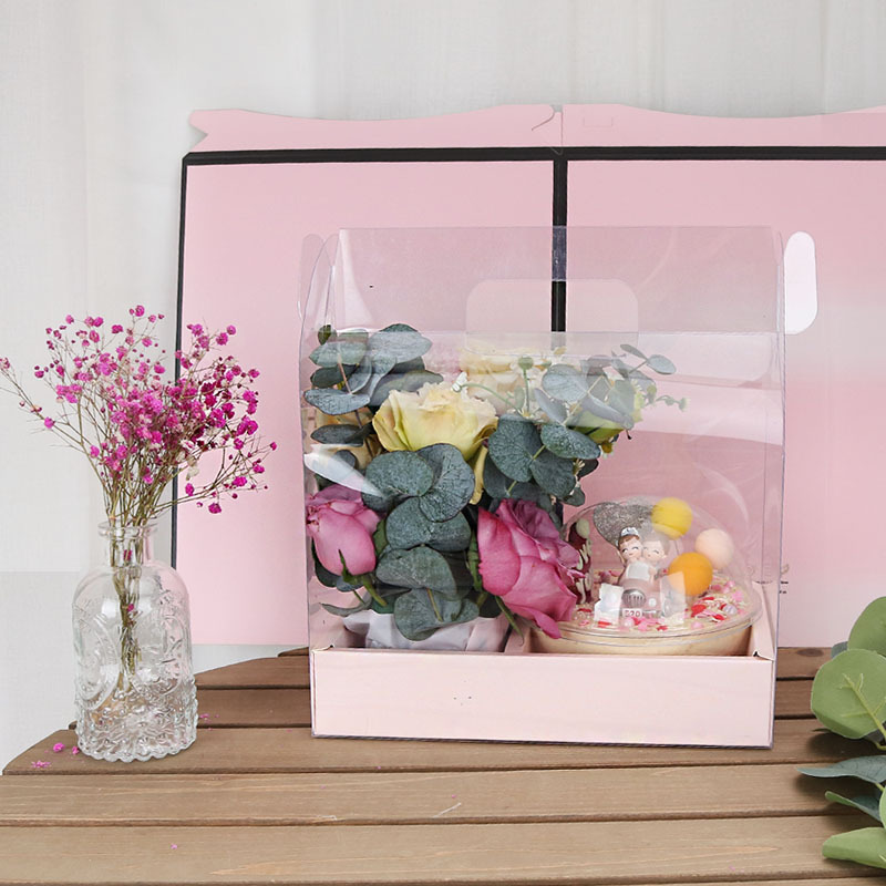 Cake Flower Hand Basket Gift Box Christmas and Children&#039;s Day Floral Gift Ring Transparent 4-Inch Cake Portable Packaging Box