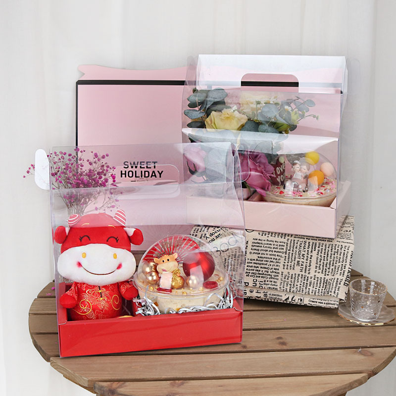 Cake Flower Hand Basket Gift Box Christmas and Children&#039;s Day Floral Gift Ring Transparent 4-Inch Cake Portable Packaging Box