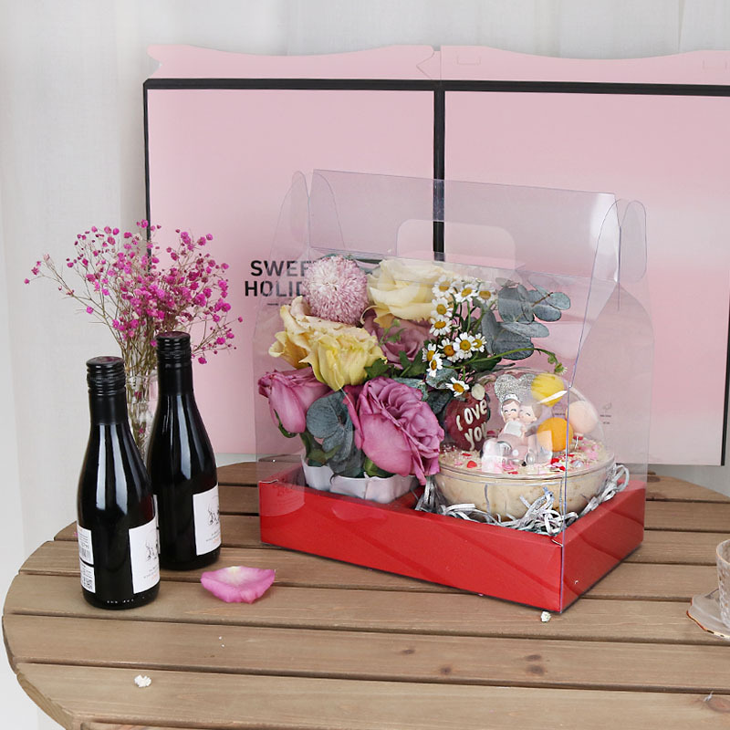 Cake Flower Hand Basket Gift Box Christmas and Children&#039;s Day Floral Gift Ring Transparent 4-Inch Cake Portable Packaging Box