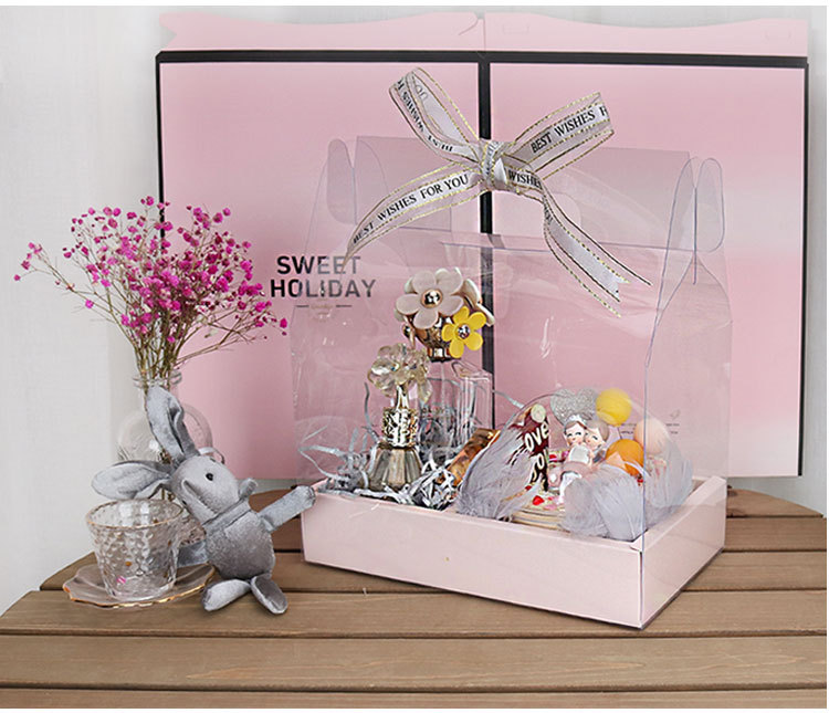 Cake Flower Hand Basket Gift Box Christmas and Children's Day Floral Gift Ring Transparent 4-Inch Cake Portable Packaging Box