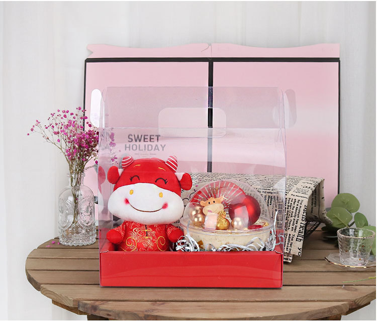 Cake Flower Hand Basket Gift Box Christmas and Children's Day Floral Gift Ring Transparent 4-Inch Cake Portable Packaging Box