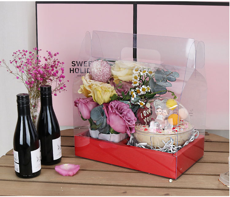 Cake Flower Hand Basket Gift Box Christmas and Children's Day Floral Gift Ring Transparent 4-Inch Cake Portable Packaging Box