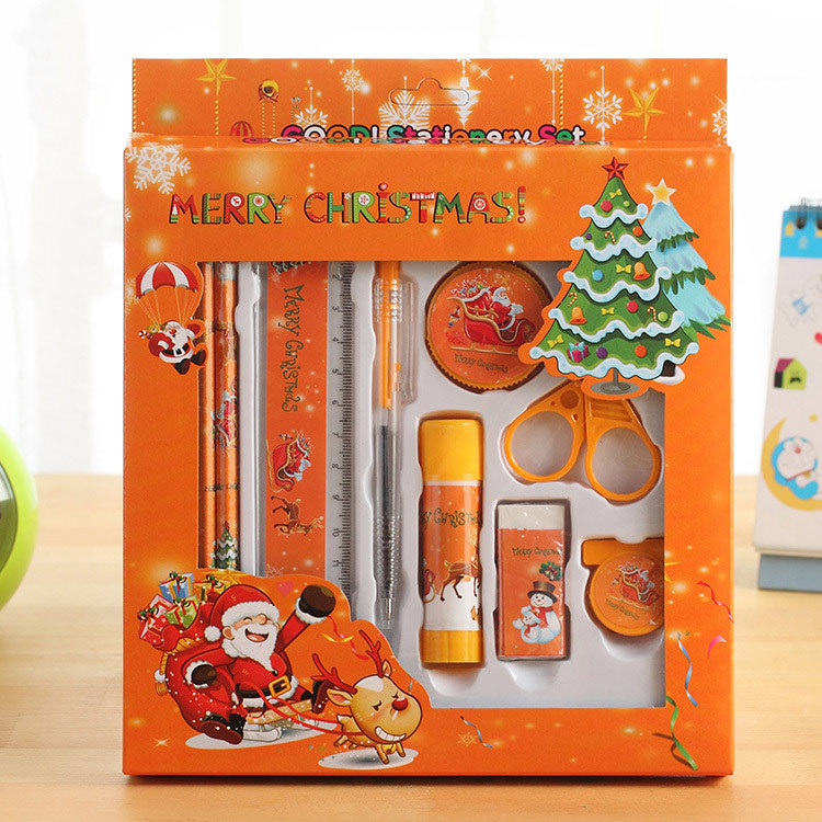 Christmas Small Gift Stationery Nine-Piece Set Santa Claus Pencil Combination Practical Stationery Set Pupil Prize