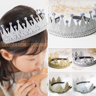 European and American New Children's Crown Hair Band Baby Hair Band Birthday Party Headdress Upgrade Can't Drop Rhinestone Hair Generation