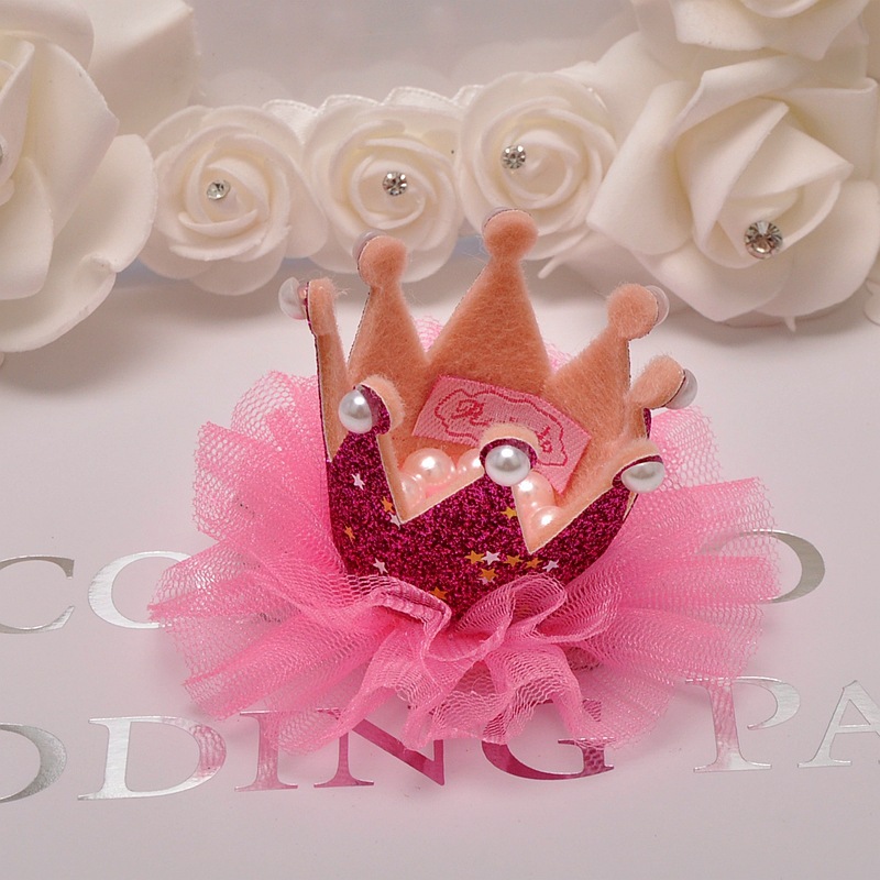 Children&#039;s crown hair clip sissi princess same style pearl silk tiara stage performance party birthday hair accessories