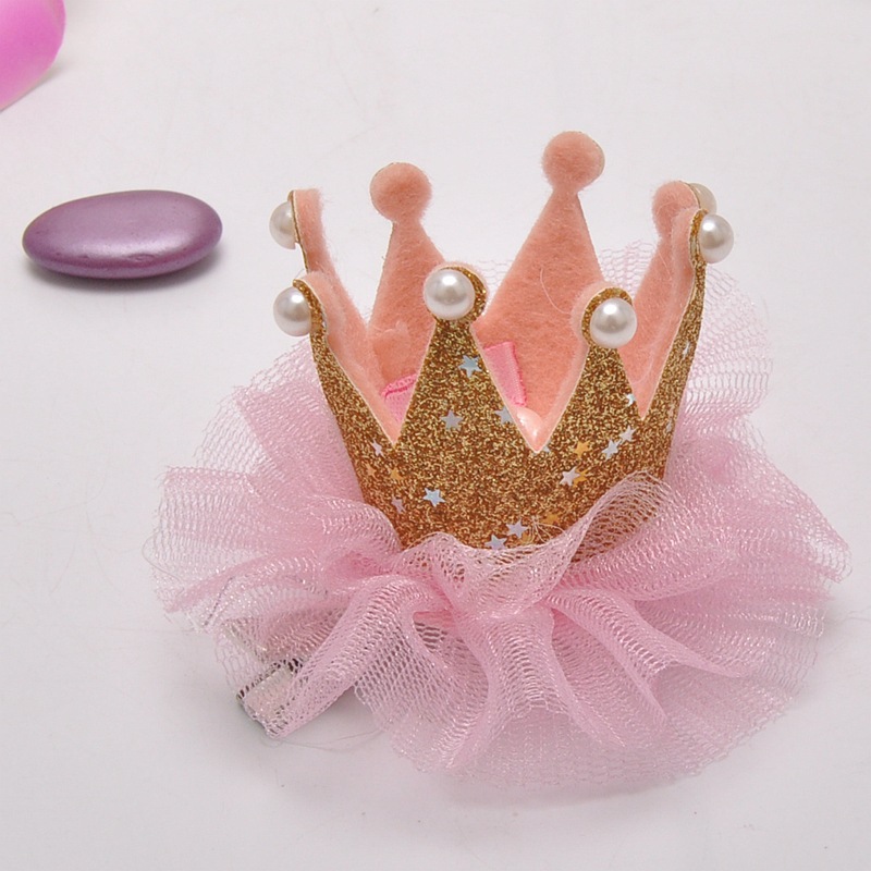 Children&#039;s crown hair clip sissi princess same style pearl silk tiara stage performance party birthday hair accessories
