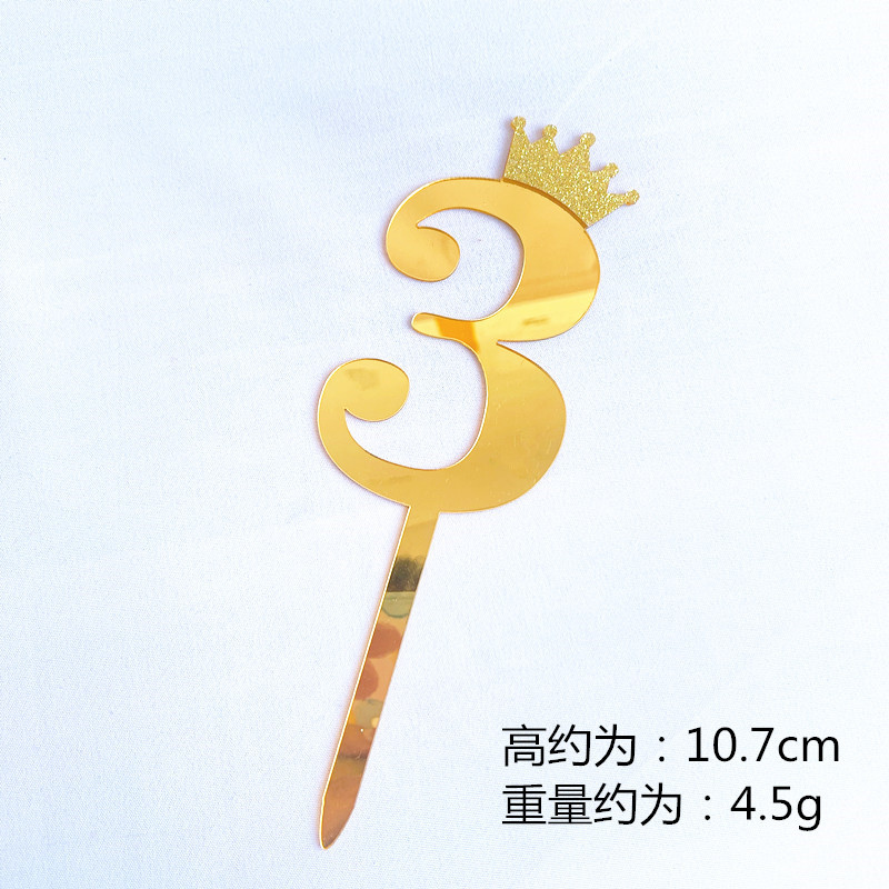 Birthday Cake Decoration Gold, Small Size Glitter Crown Number Acrylic Cake Insertion Baking Dessert Dress up Birthday Cake Decoration Gold, Small Size Glitter Crown Number Acrylic Cake Insertion Baking Dessert Dress up