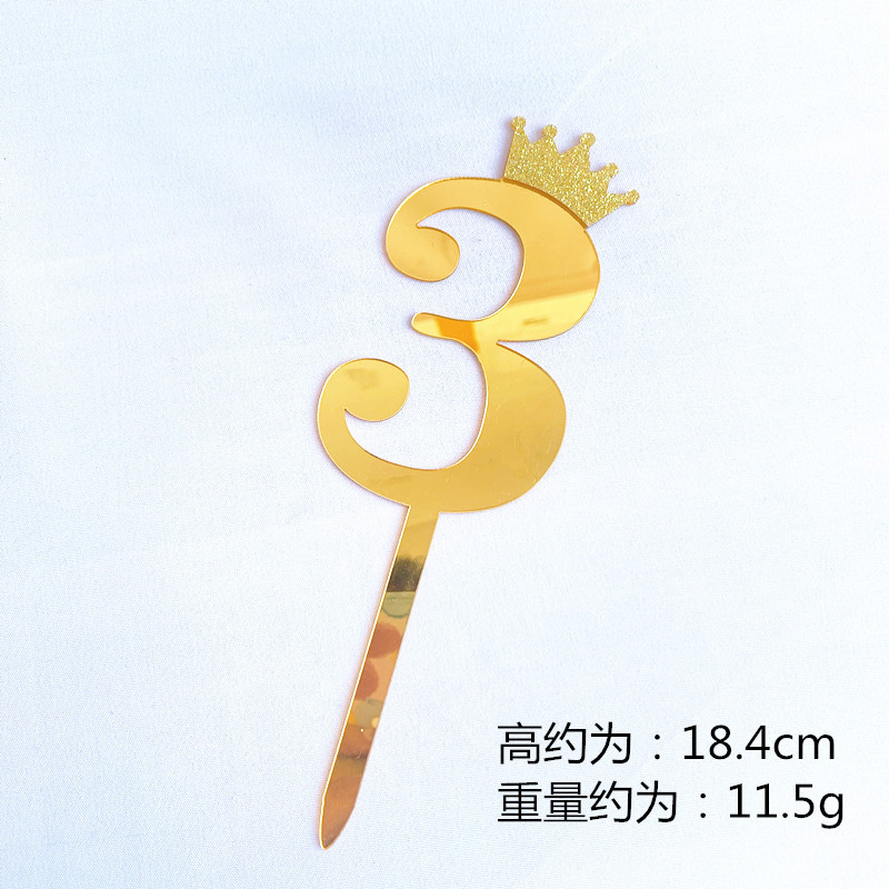 Birthday Cake Decoration Gold, Small Size Glitter Crown Number Acrylic Cake Insertion Baking Dessert Dress up Birthday Cake Decoration Gold, Small Size Glitter Crown Number Acrylic Cake Insertion Baking Dessert Dress up