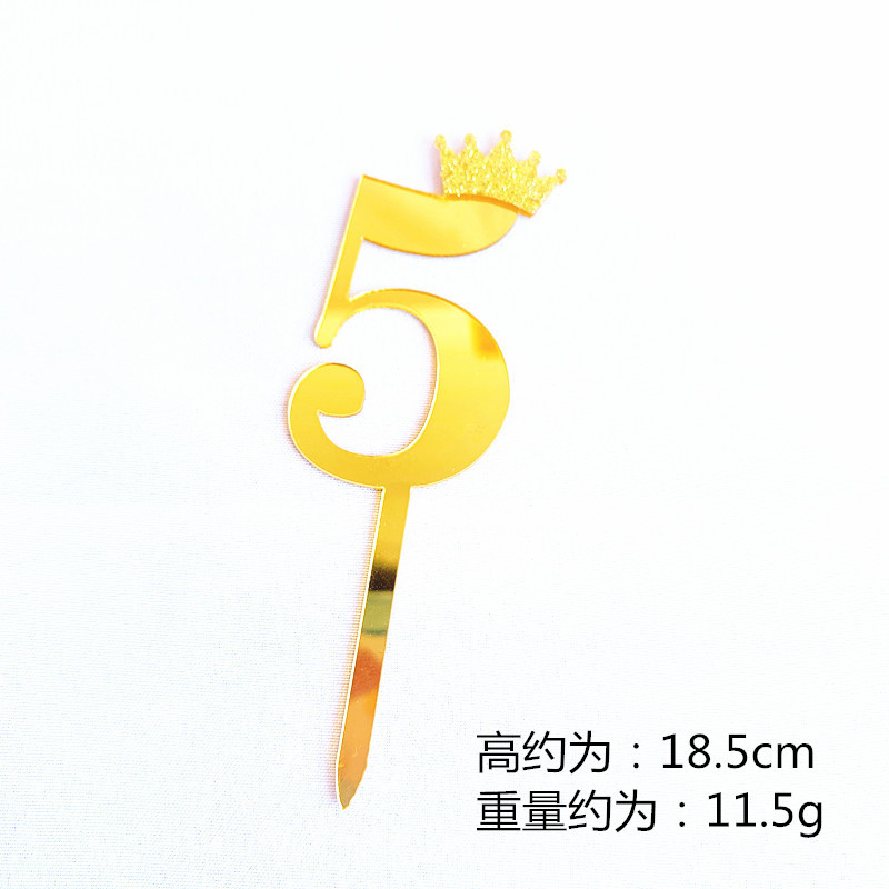 Birthday Cake Decoration Gold, Small Size Glitter Crown Number Acrylic Cake Insertion Baking Dessert Dress up Birthday Cake Decoration Gold, Small Size Glitter Crown Number Acrylic Cake Insertion Baking Dessert Dress up