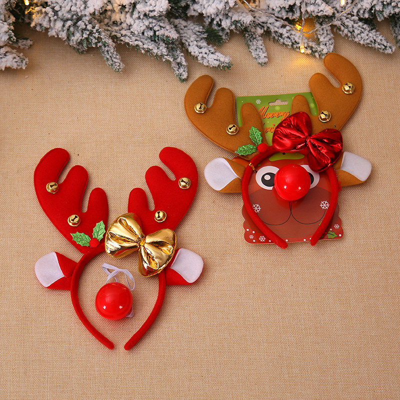 Christmas Decorations Hair-Hoop Headband Antlers Head Buckle Headdress Elk Horn Antlers Red Nose Children Dress up Shooting Props