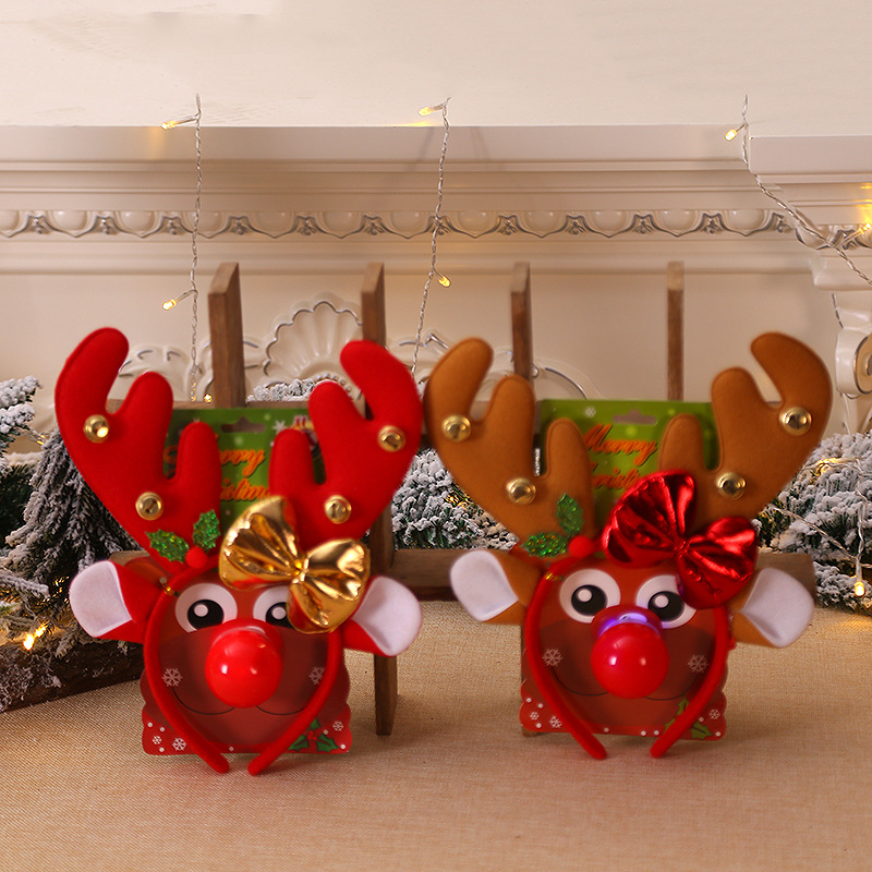 Christmas Decorations Hair-Hoop Headband Antlers Head Buckle Headdress Elk Horn Antlers Red Nose Children Dress up Shooting Props
