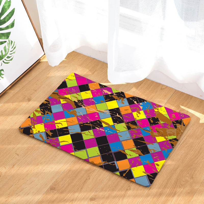 Amazon Cross-Border Flannel Watercolor Triangle Geometric Living Room Bedroom Non-Slip Floor Mat One Piece Dropshipping Processing Wholesale