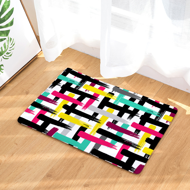 Amazon Cross-Border Flannel Watercolor Triangle Geometric Living Room Bedroom Non-Slip Floor Mat One Piece Dropshipping Processing Wholesale