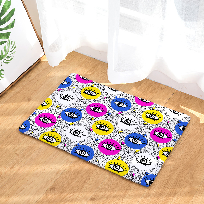 Amazon Cross-Border Flannel Watercolor Triangle Geometric Living Room Bedroom Non-Slip Floor Mat One Piece Dropshipping Processing Wholesale