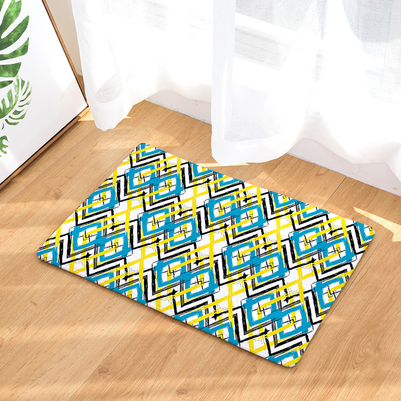 Amazon Cross-Border Flannel Watercolor Triangle Geometric Living Room Bedroom Non-Slip Floor Mat One Piece Dropshipping Processing Wholesale