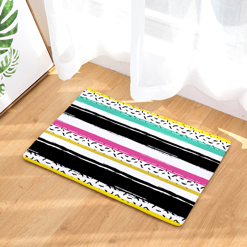 Amazon Cross-Border Flannel Watercolor Triangle Geometric Living Room Bedroom Non-Slip Floor Mat One Piece Dropshipping Processing Wholesale
