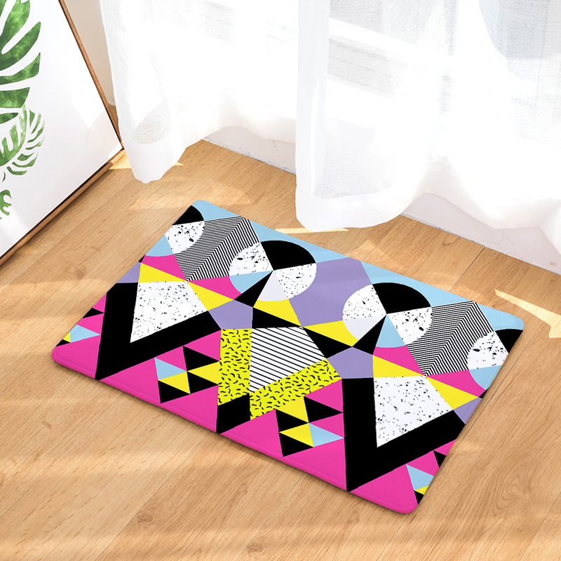 Amazon Cross-Border Flannel Watercolor Triangle Geometric Living Room Bedroom Non-Slip Floor Mat One Piece Dropshipping Processing Wholesale