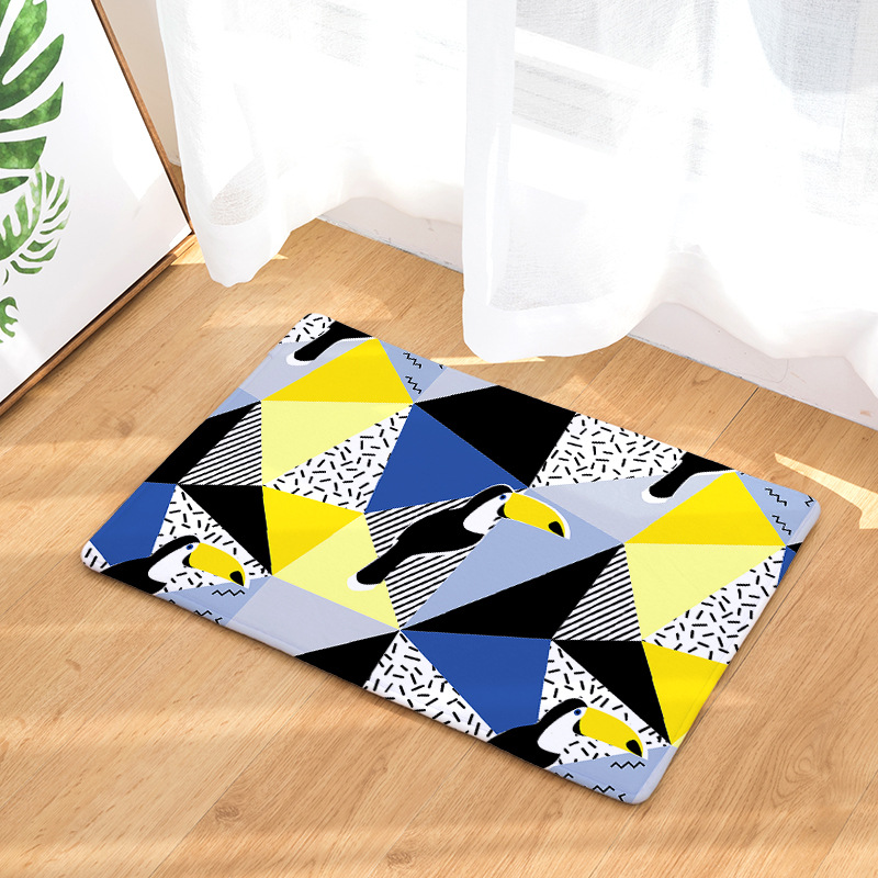 Amazon Cross-Border Flannel Watercolor Triangle Geometric Living Room Bedroom Non-Slip Floor Mat One Piece Dropshipping Processing Wholesale
