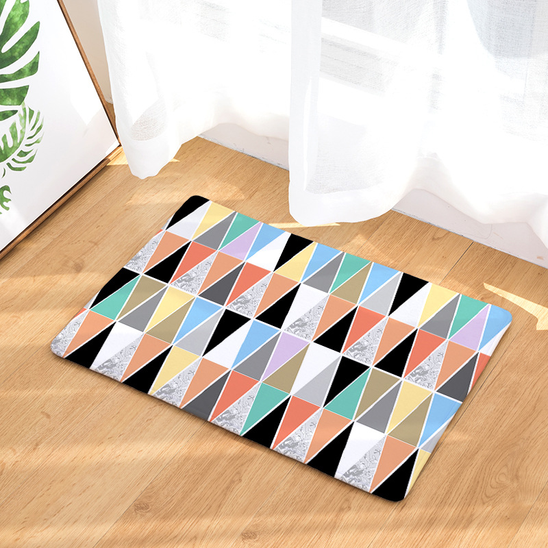Amazon Cross-Border Flannel Watercolor Triangle Geometric Living Room Bedroom Non-Slip Floor Mat One Piece Dropshipping Processing Wholesale