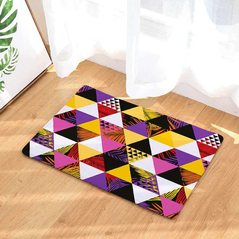 Amazon Cross-Border Flannel Watercolor Triangle Geometric Living Room Bedroom Non-Slip Floor Mat One Piece Dropshipping Processing Wholesale