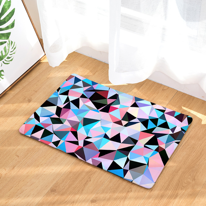 Amazon Cross-Border Flannel Watercolor Triangle Geometric Living Room Bedroom Non-Slip Floor Mat One Piece Dropshipping Processing Wholesale