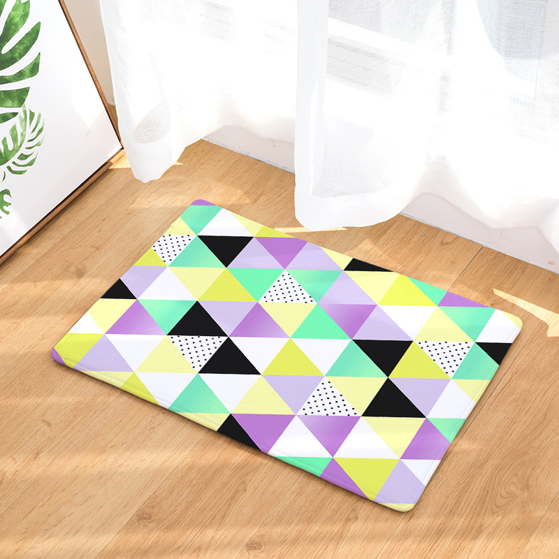 Amazon Cross-Border Flannel Watercolor Triangle Geometric Living Room Bedroom Non-Slip Floor Mat One Piece Dropshipping Processing Wholesale