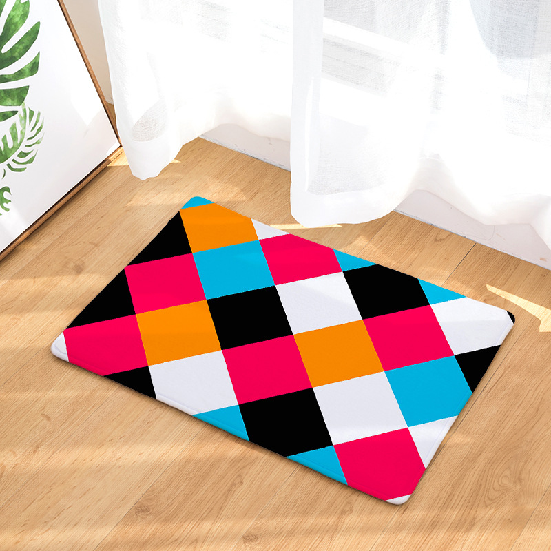 Amazon Cross-Border Flannel Watercolor Triangle Geometric Living Room Bedroom Non-Slip Floor Mat One Piece Dropshipping Processing Wholesale