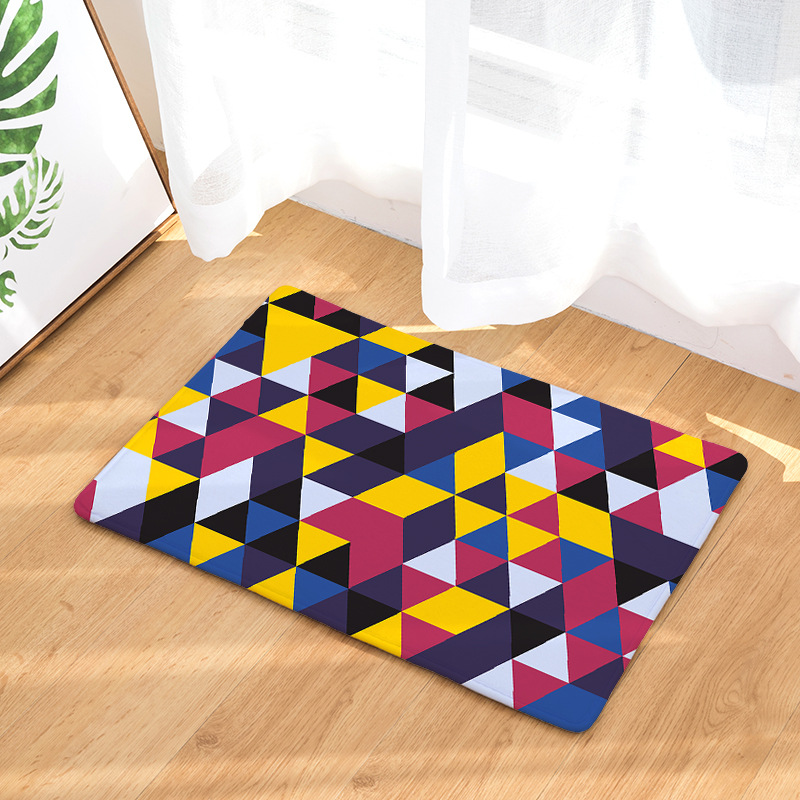 Amazon Cross-Border Flannel Watercolor Triangle Geometric Living Room Bedroom Non-Slip Floor Mat One Piece Dropshipping Processing Wholesale