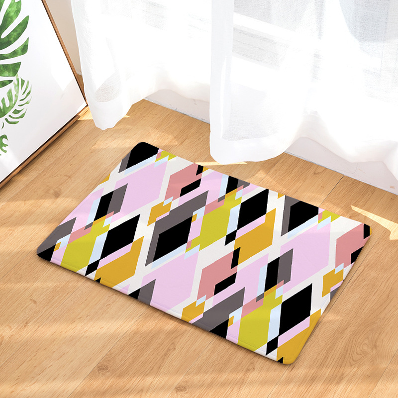 Amazon Cross-Border Flannel Watercolor Triangle Geometric Living Room Bedroom Non-Slip Floor Mat One Piece Dropshipping Processing Wholesale