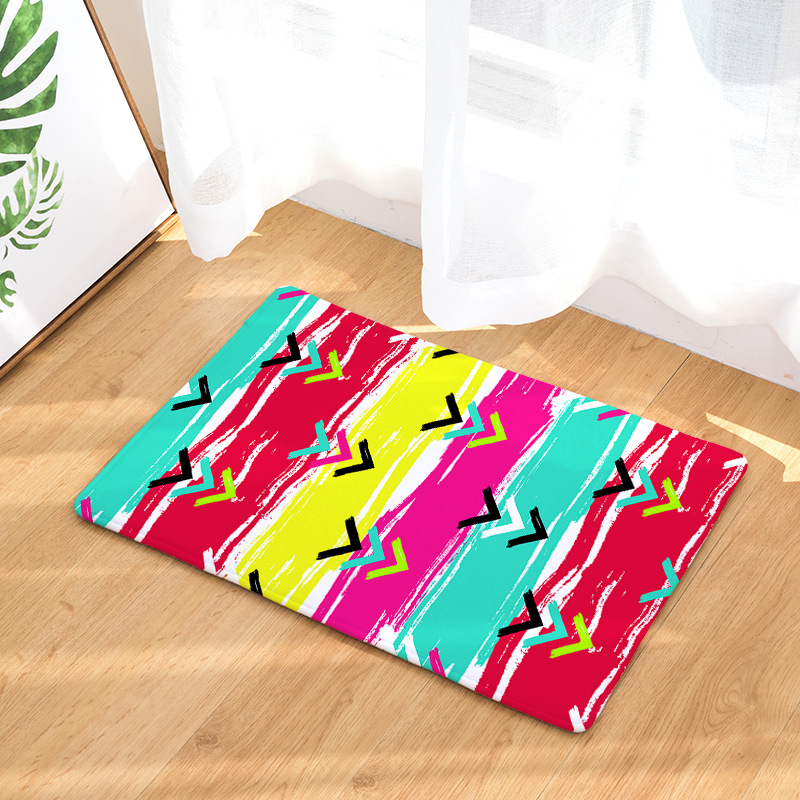 Amazon Cross-Border Flannel Watercolor Triangle Geometric Living Room Bedroom Non-Slip Floor Mat One Piece Dropshipping Processing Wholesale
